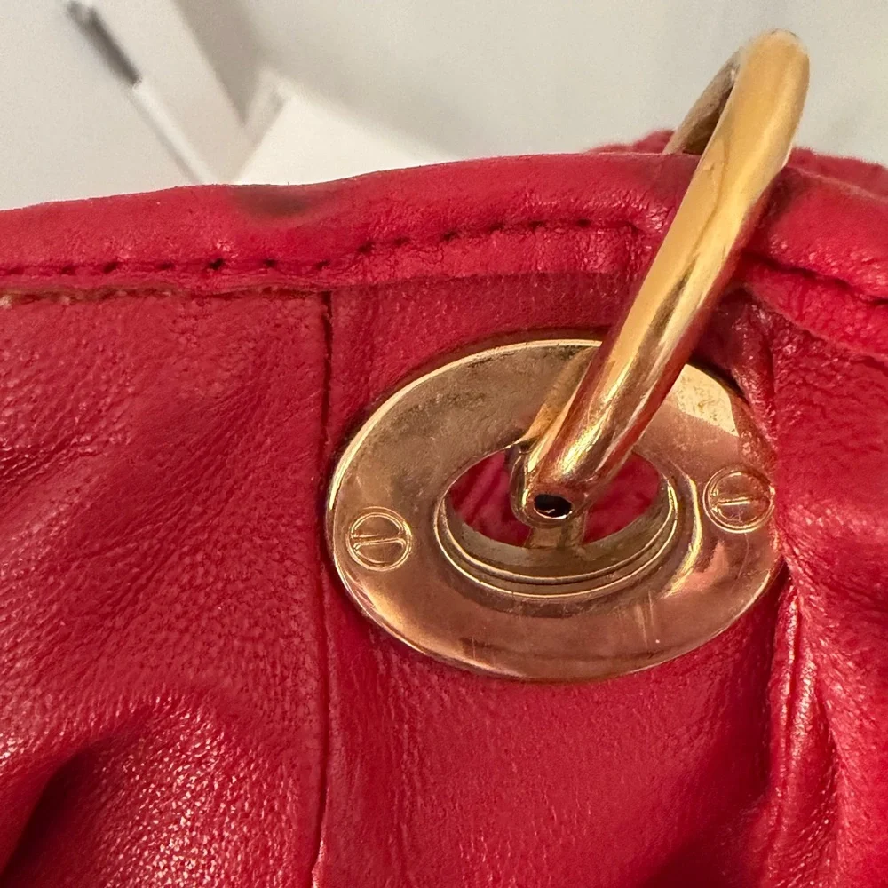 Christian Dior Avenue Woven Leather Tote Red with Gold Tone Hardware